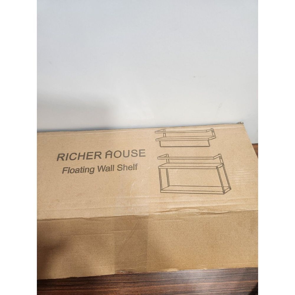 RICHER HOUSE 2+1 Tier Wall Mounted Floating‎ Shelves Set of 2 Black Wood